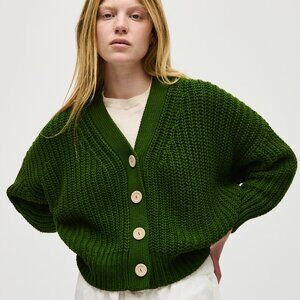 Auth Babaa 100% Spanish Cotton No18 Knit Cardigan In Pine Green! Worn 3x